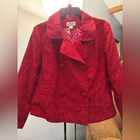 Talbots Printed Red Pea Coat Jacket Women's Size Petite Large Red - Picture 4 of 15